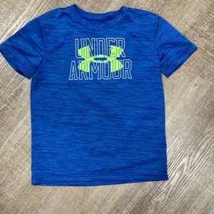 Under Armour Blue Short-Sleeve Logo Tee with Neon Yellow Accent